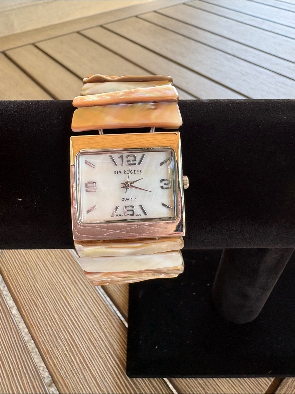 Kim Rogers Mother of Pearl Inlay Chunky Stretch Band Women’s Expansion Watch